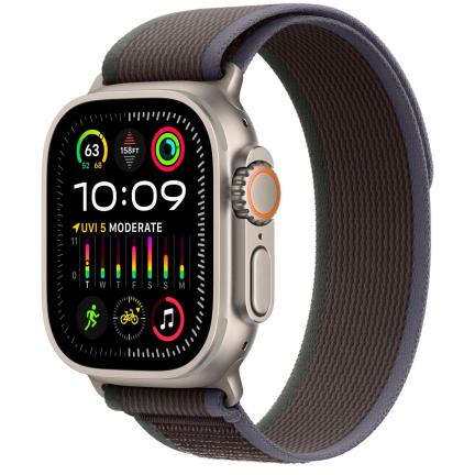 Apple Watch Ultra 2 (2024) 49mm Natural Titanium Case with Black Trail Loop (M/L)