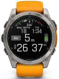 Умные часы Garmin Fenix 8 51 мм AMOLED Sapphire Titanium, светло-серый, оранжевый силиконовый ремешок (010-02905-11)